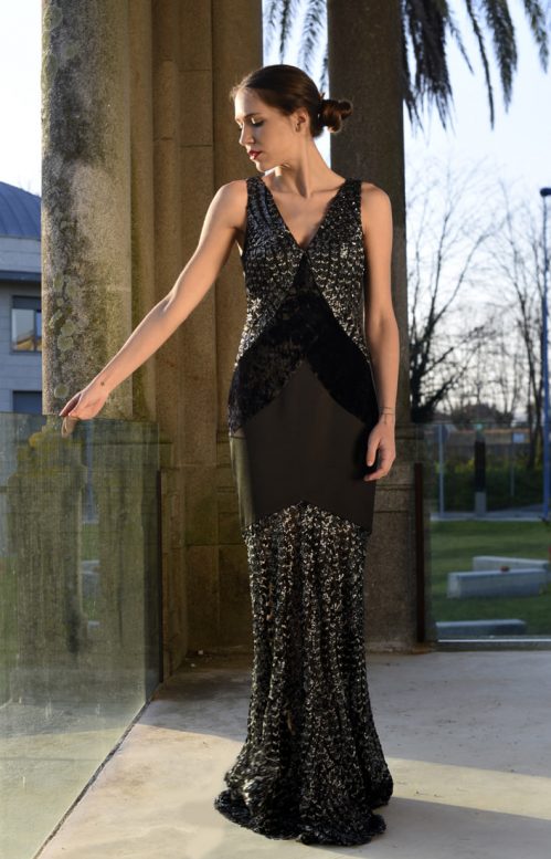 Vestido Hécate largo negro y plata