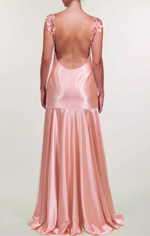 Vestido largo de satén rosa zinwaldita