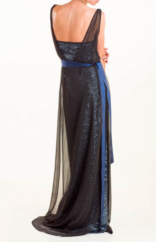 Vestido largo azul cobalto con lentejuelas