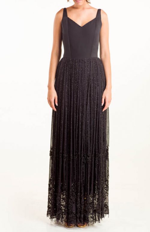 Vestido largo azabache en base de seda