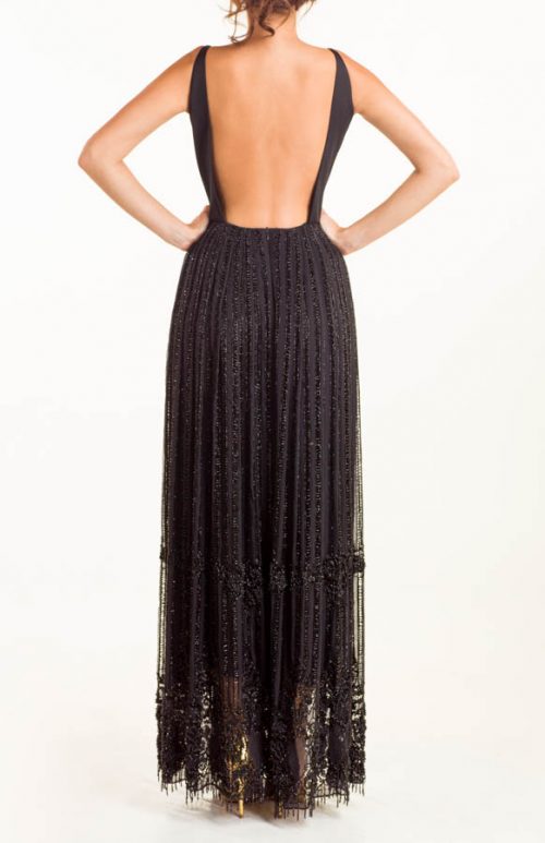 Vestido largo azabache en base de seda