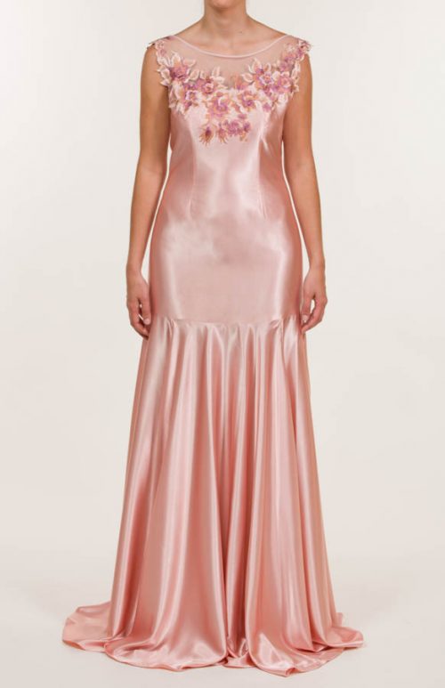 Vestido largo de satén rosa zinwaldita