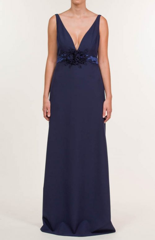 Vestido Fauna largo crepe mate azul marino