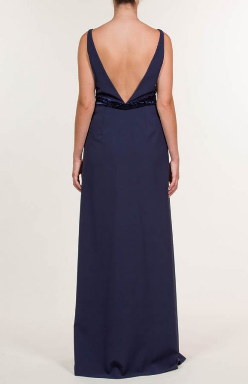 Vestido largo crepe mate azul marino