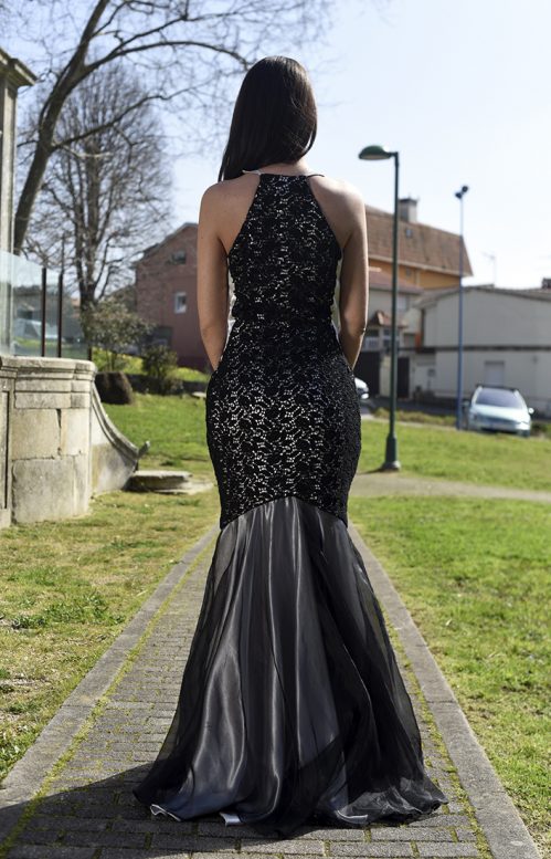 Vestido largo negro de fiesta Sendai - Javier Barrio